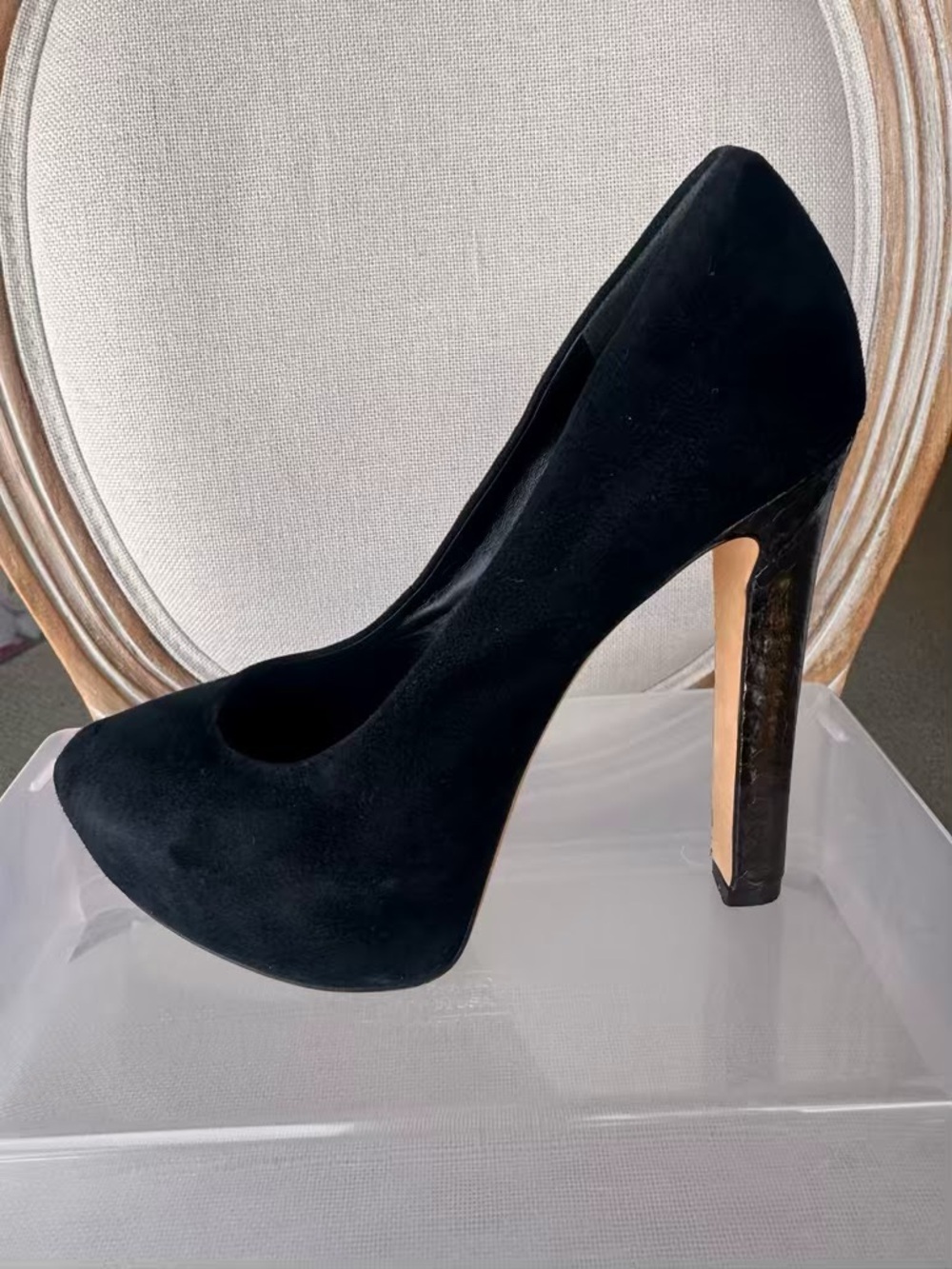 B Brian Atwood Black Suede Platform Heel Pump